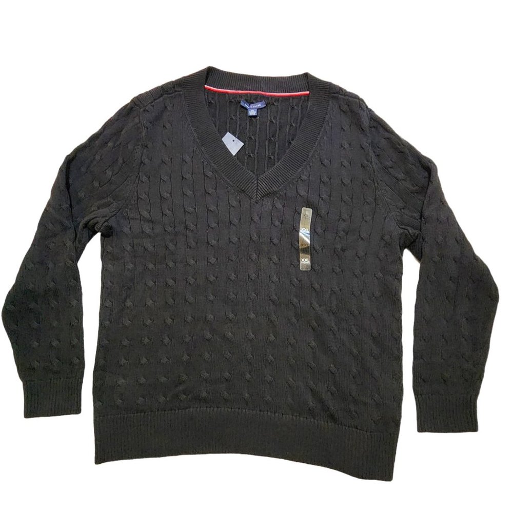 Tommy Hilfiger Men's V-Neck Sweater Cable Knit Long Sleeve
